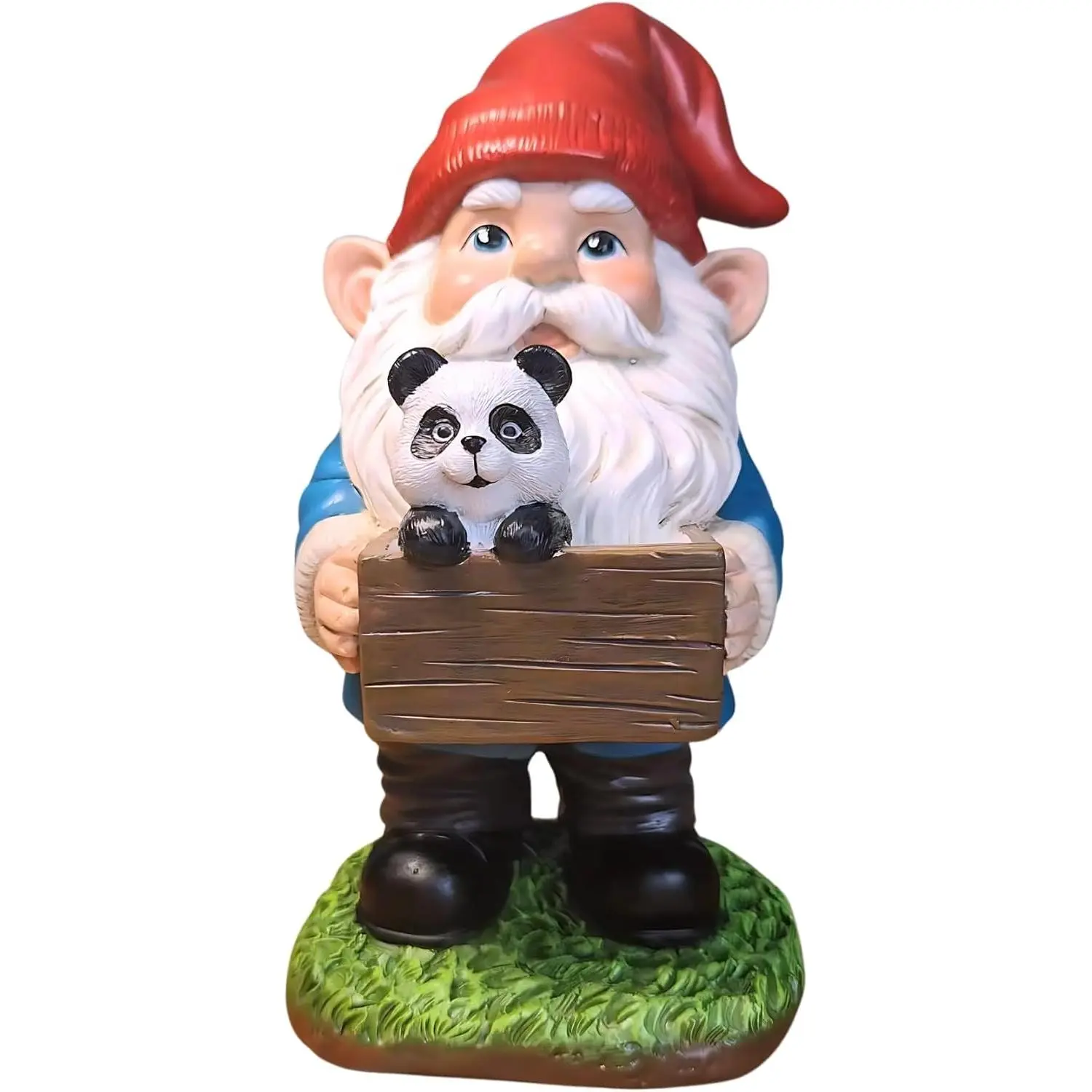 Panda  Garden Statue - 9 Inch Funny Outdoor  with Wooden Sign - Weather Resistant Yard and Home Decor -   for Women, Men, Present for Christmas & Garden Enthusiasts