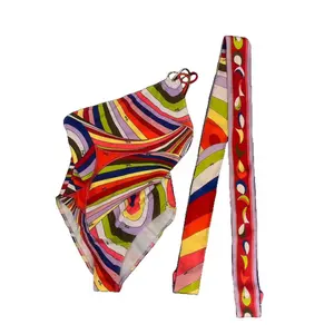 Luxury Silk  with Matching Scarf and Headband Bohemian Print Adjustable Swimsuit for Women Beach Vacation shorts swim Women's Halter High-Waisted Waisted Cheeky Bikini Bottom Ruched High-Cut   Blue Medium Eco-Friendly Handcrafted Bikini Set casual Sexy Mi