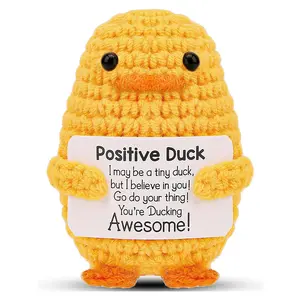 Crochet Duck Soft Stuffed Animal Plush Toy with Card, Cute Positive Encouragement Duck Plushie, Desktop Decoration for Home Office, Cuddly Doll Gift for Friend