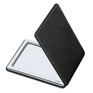 Compact Vanity Mirror for Men, Black, Travel Makeup Mirror for Handbag Pocket Wallet, Portable Double-Sided Magnifying Cosmetic Mirror for Daily