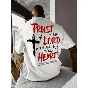 Mens Plus Size Pure Cotton Short Sleeve TShirt Proverbs 35 TRUST IN THE LORD Print Religious Christian Top Soft 100 Cotton Oversized Fit Breathable and Machine Washable Vintage Streetwear Style for Daily and Work Wear Ideal Gift for Big and Tall
