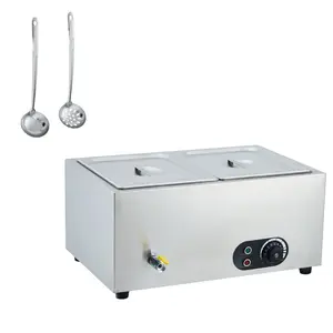Commercial Food Warmer,Stainless Steel Buffet Server, Electric Bain Marie Steam Table with Faucet & Safety Reset Button for Catering