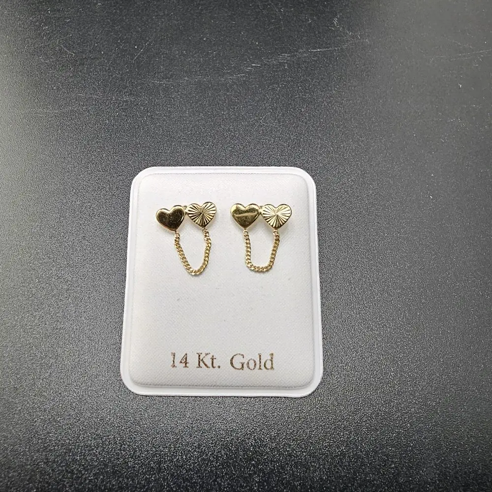 14Kt Gold Heart Design Earrings for Everyday Wear - Elegant and Durable