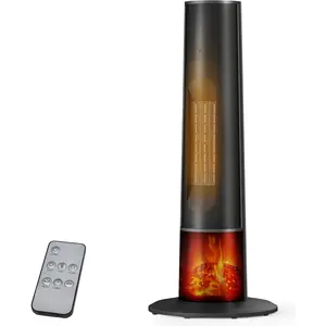 Space Heater for Indoor Use - 25" Tower Portable Heater with 3D Flame, Remote, Adjustable Thermostat, 2 Heat Modes, Multiple Safety Protection, 12H Timer, Quiet Electric Heater for Large Room