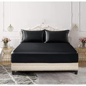 3-Piece Set Queen Fitted Sheet & 2 Pillowcase, Black Soft Fitted Bottom Sheet, Wrinkle Free, Fade Resistant, Deep Bed Sheet (Deep Up to 15")