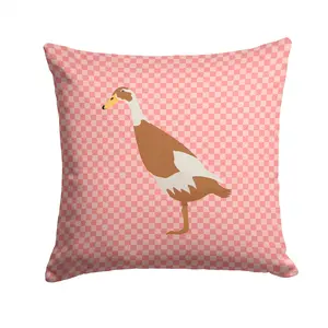 Indian Runner Duck Pink Check Throw Pillow - 14x14 Decorative Pillow – Art for Your Home & Patio BB7865PW1414