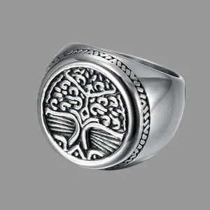 Asgard Crafted Handcrafted Stainless Steel Celtic Tree Of Life Circular Ring 316L Viking Rune Totem Ring for Fashion Women