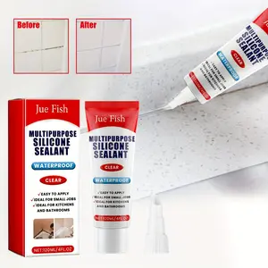 Jue Fish Multipurpose Silicone Sealant Clear Waterproof Caulk for Kitchen Countertop, Bathroom, Toilet, Ceramic Tile Adhesive - Liquid Form, Other Materials Compatible