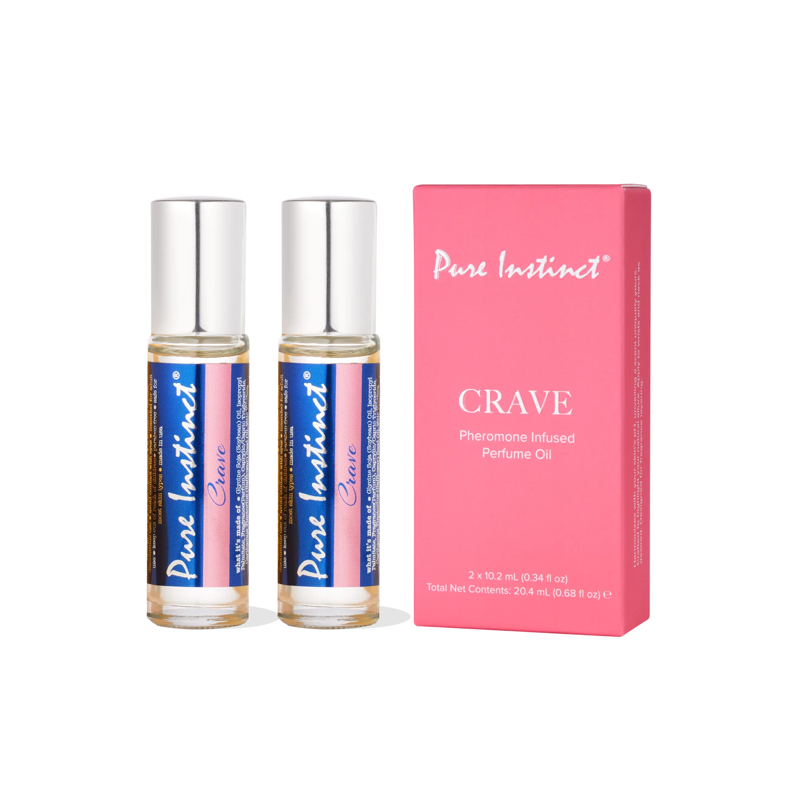 Pure Instinct 2x pack CRAVE Roll-On Pheromone Perfume Oil for Women, Perfumes with Jasmine, Orchid, Amber & Sweet Vanilla, Long-Lasting Date Night Fragrance, Blends with Body Chemistry, Made in USA, 0.34 fl oz each, TSA Ready