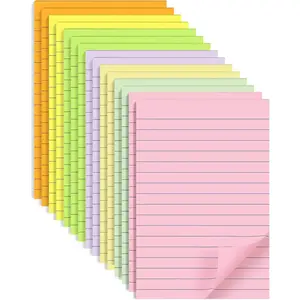 (15 Pads) Lined Sticky Notes 4x6 in Post, 7 Pastel Colors with Lines Self-Stick Note Pad it, Strong Adhesive, Big Rectangular Sticky Pads for Office, Home, School, Meeting