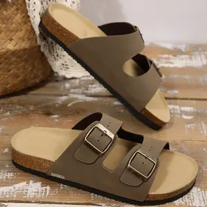 Women's Open-Toe Sandals Adjustable Slides Double Buckle Indoor Outdoor Shoes Soft Cork Footbed Casual Sandals