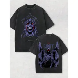 Darc Sport Wolves Bushido Vintage Washed Oversized Tee Heavyweight Cotton Gym Shirt Japanese Anime Graphic Streetwear Casual Top for Bodybuilding Weightlifting California Gym Apparel Cool Street Style Workout Shirt for Men