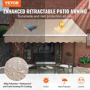 SummerWinsManual Retractable Awning, 12x10 ft Polyester Outdoor Sun Shelter, Water-Resistant Crank-Handle Patio Shade for Backyard, Balcony, 12X10 Feetdealsforyoudays