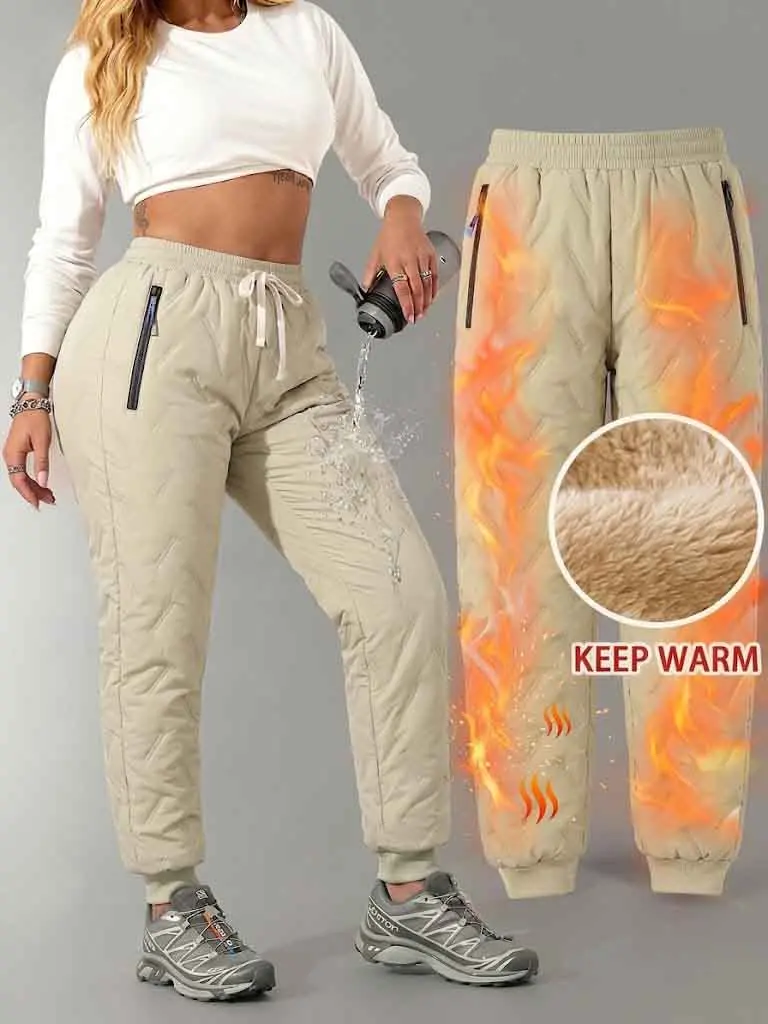 Women’s fleece-lined winter pants | waterproof thermal warm joggers | slim-fit insulated cold-weather trousers for outdoor hiking, skiing, and everyday wear | not bulky, fits all body types — women’s clothing