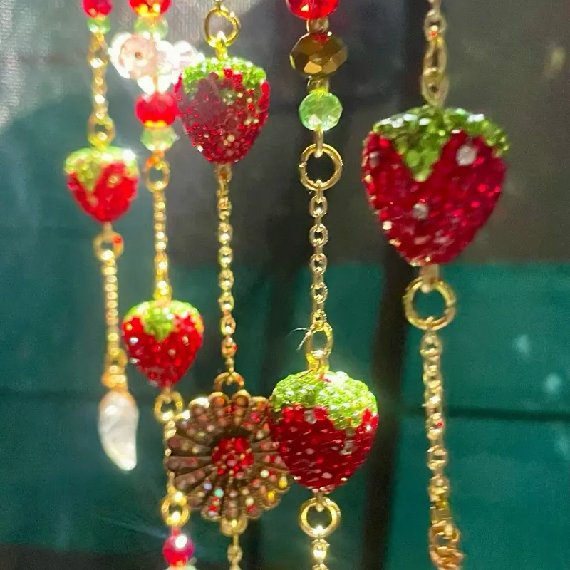 Rays Creations Berry XL Dream Orbit Suncatcher Hanging Decorations with Strawberry Beads and Gold Chains Glass Hangable