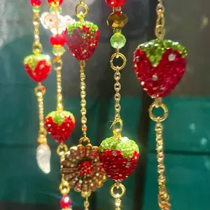 Rays Creations Berry XL Dream Orbit Suncatcher Hanging Decorations with Strawberry Beads and Gold Chains Glass Hangable