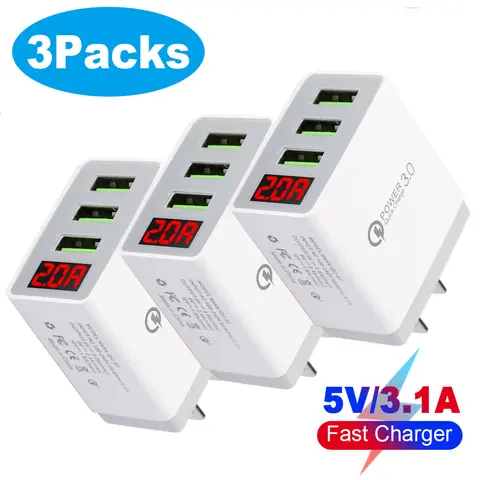 3pack 3-port USB Wall Fast Charger Block USB Cube For Cell Phone Iphone Samsung Android Universal Wall Charger Adpter