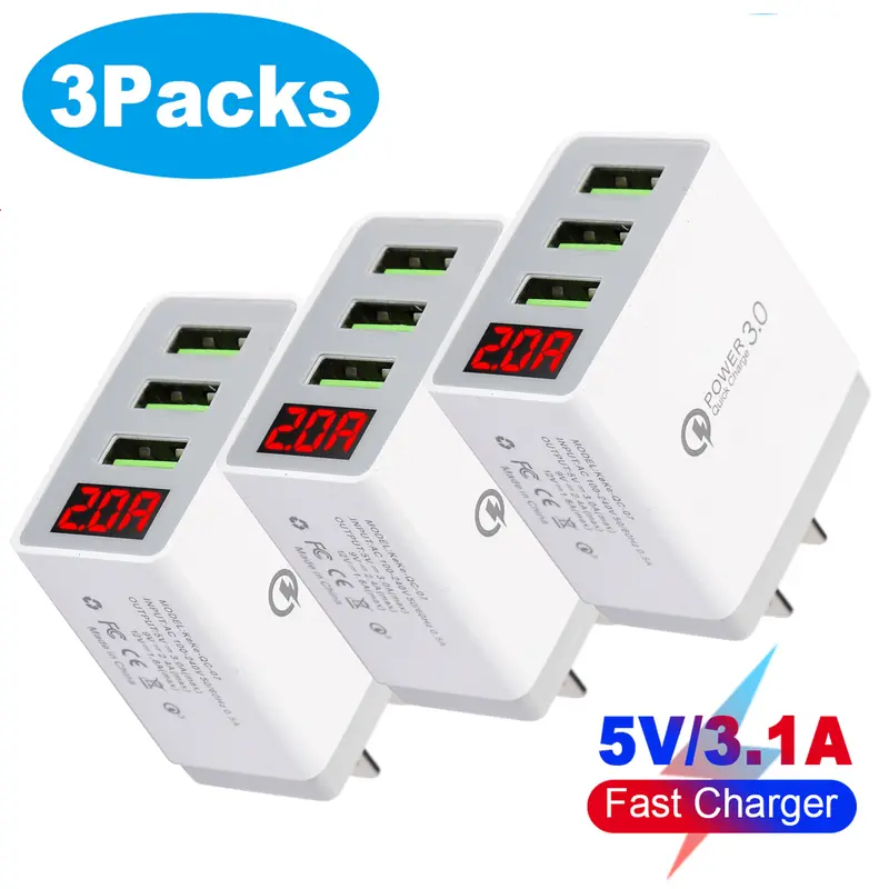 3pack 3-port USB Wall Fast Charger Block USB Cube For Cell Phone Iphone Samsung Android Universal Wall Charger Adpter