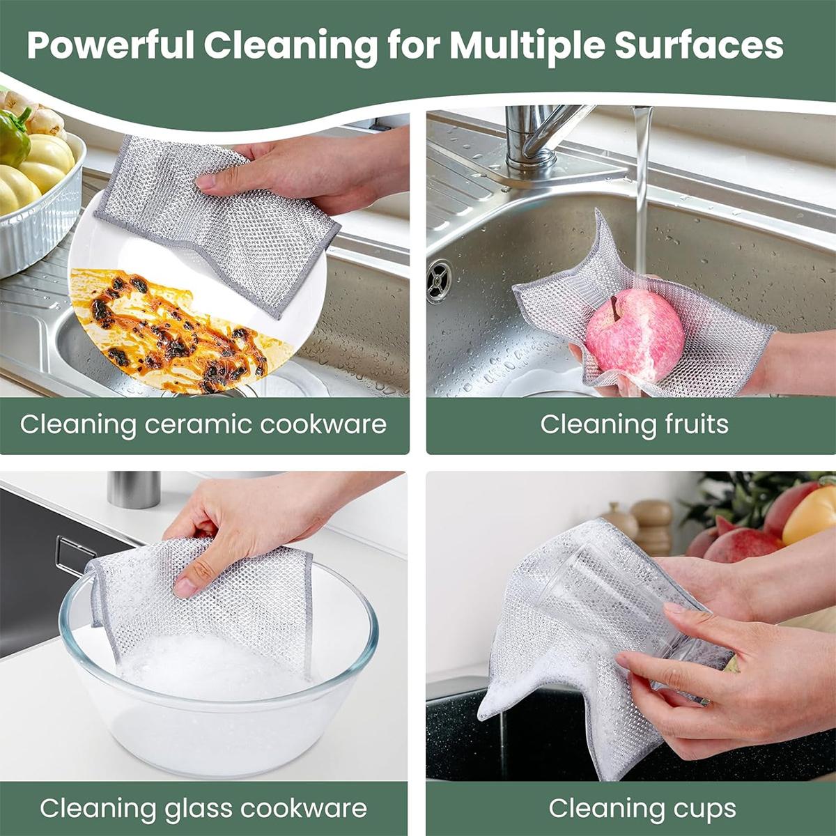 12PCS Steel Wire Dishcloth Set, Non-Scratch Dual-Layer Cleaning Rags, Heavy Duty Kitchen Scrubber for Cookware, Sinks, Dishes & Stove Tops, Multi-Purpose Durable Cleaning Pads for Kitchen & Bathroom