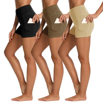 Showitty Damen Biker-Yoga-Shorts 3er Pack | Hohe Taille Mit Bauchkontrolle | Mit Taschen | Für Sport & Freizeit