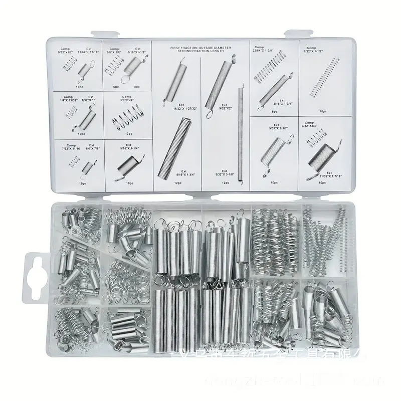 200-Piece Stainless Steel Spring Set, Compression & Extension Springs, Industrial Power Transmission, Portable Hardware Tool Box Accessories