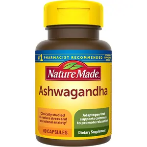 Nature Made Ashwagandha 125mg Capsules - Stress Support Supplement 60 Count - Healthcare Supplement with Natural Ingredients - Vitamin Fitness Edible