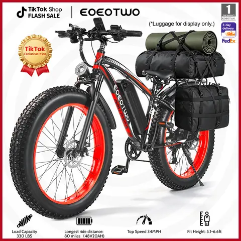 EOEOTWO E01 Sleek High-Performance Mountain Ebike Frame Bike with Rear Light, 1500W Peak Power, 48V 15Ah Fastcharging, 26x4-in, 34mph Max Speed, 60-mile Pedal-Assist, 90% Pre-Assembled Easy Assembly (w/Installation Manual) for Commuting, Mountain Terrain
