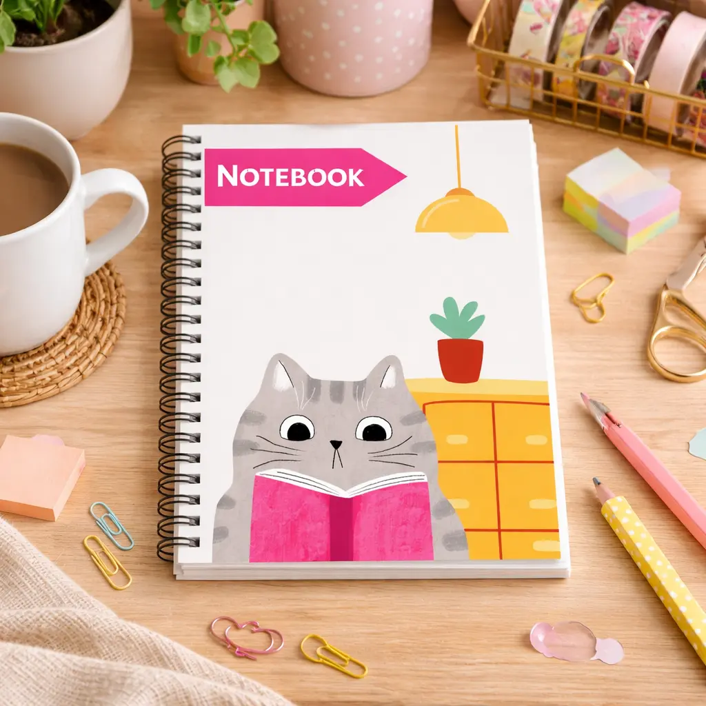 Cute Cat Notebook | Kawaii Kitty Journal | Student Notebook | Cat Lover Gift | Fun Writing Journal | Back to School Supplies