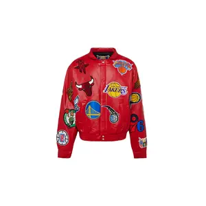 NBA COLLAGE VEGAN LEATHER JACKET Red "COLLAGE RED" NBA-201-RED