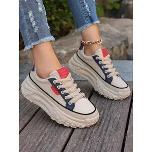Women's Fashionable Lace Up Platform Sneakers, Casual Comfortable Breathable Sports Shoes, Female All-match Round Toe Chunky Sneakers for Daily LifeGift