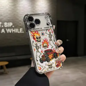 Flaming Skull Hot Rod Phone Case Skin friendly protection anti slip shockproof wear resistant For iPhone 17 Air 16 Pro 15 14 Plus 13  Pro Max 12 11 Phone Case