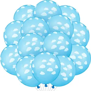36 Pcs Blue Cloud Latex Balloons, 12" Cloud Print Balloons for Baby Shower, Birthday Party