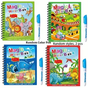 Reusable Magic Water Drawing Book Set with Pen, Educational Toy for Kids, Christmas Gift Idea, Random Color Pens Included, Water Coloring Books