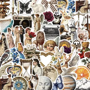 50 Vintage Korean Style Stickers, City Decorative Phone Toy Notebook Diary Poster Luggage DIY Wall Decals Adhesive Paper