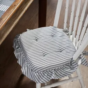 Farmstead Blue Ticking Stripe Ruffled Chair Pad