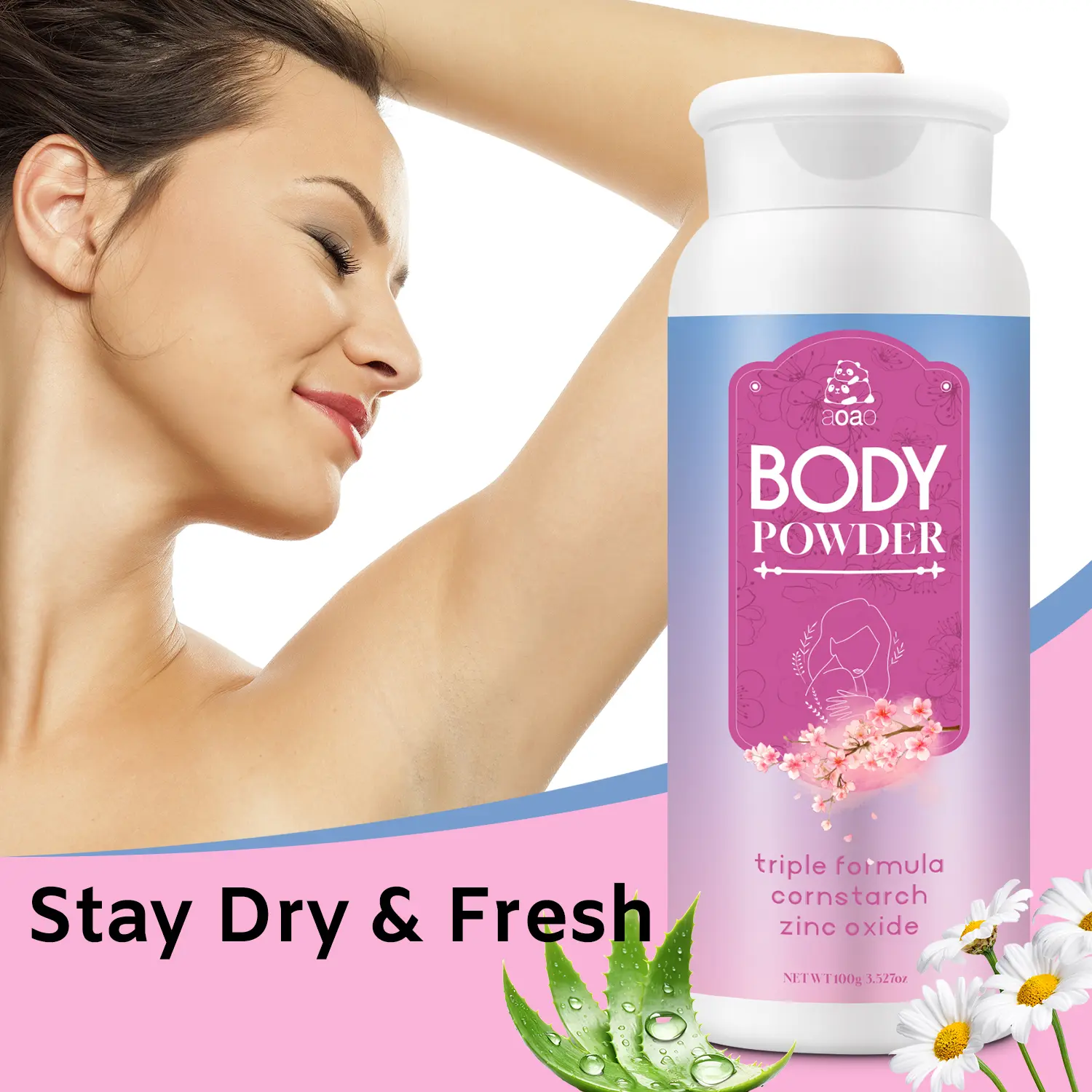 AOAO Body Powder, Soothing & Gentle Formula for Sensitive Skin, Moisture Absorbing Body Care with Aloe & Lavender, 2 Pack, Cosmetic, Scent, Lightweight, Daily, Cornstarch