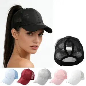 Spring/Summer Crossover Ponytail Mesh Cap Camouflage Hard Top Baseball Cap for Women, High Ponytail, Makes Face Look Smaller, Running Hat with Velcro Adjustable Strap
