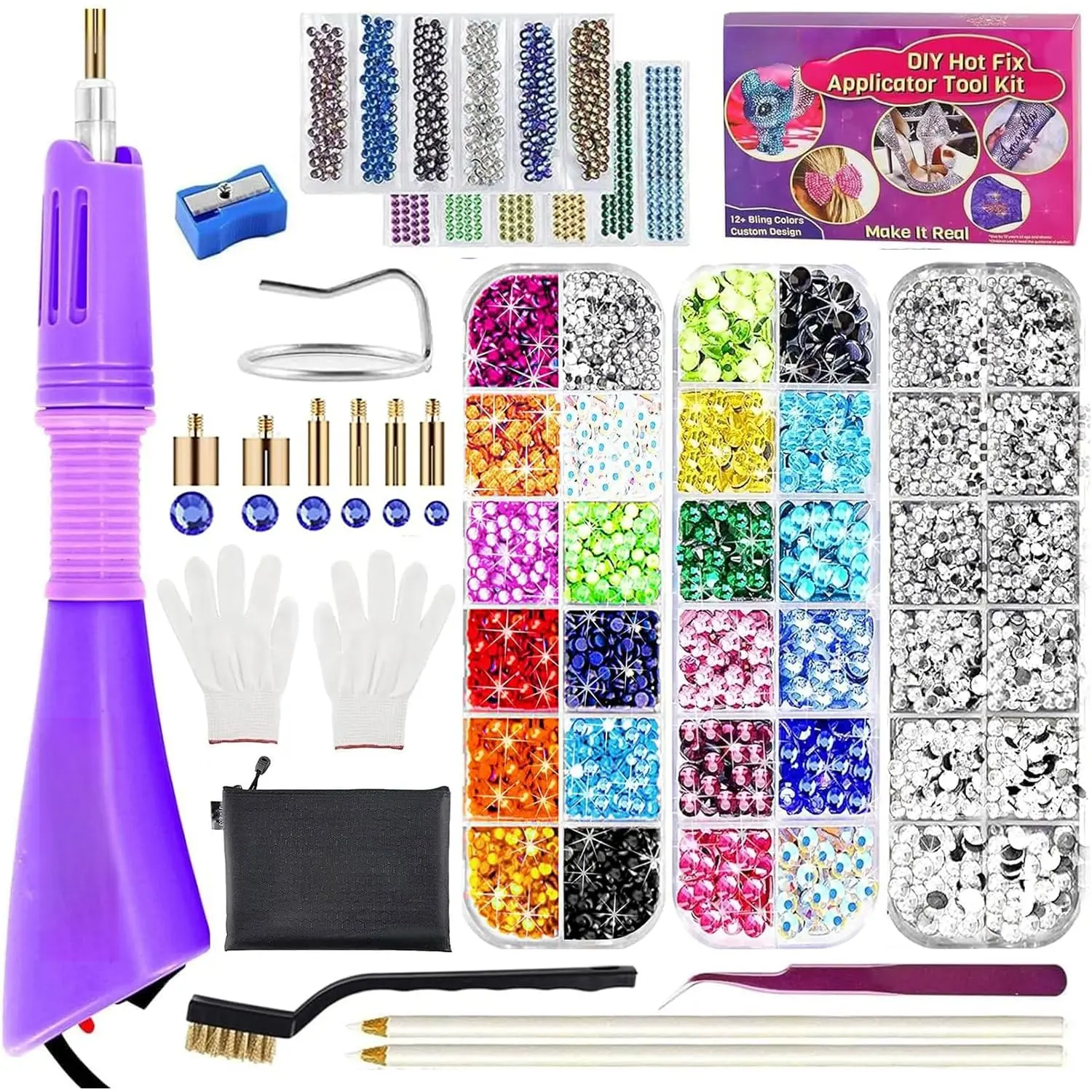 GLTECK Hotfix Applicator, Bedazzler Kit with 5784 count Rhinestones for Crafts, DIY Hot Fix Rhinestone Applicator Wand Setter Tool with 7 Tips, 6 Pattern Templates, Gloves, Tweezers & Cleaning Brush
