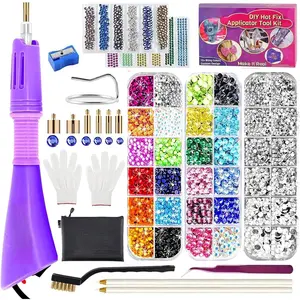 GLTECK Hotfix Applicator, Bedazzler Kit with 5784 count Rhinestones for Crafts, DIY Hot Fix Rhinestone Applicator Wand Setter Tool with 7 Tips, 6 Pattern Templates, Gloves, Tweezers & Cleaning Brush