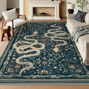 Vintage Snake Floral Carpet, Retro Design, Non-Slip, Easy Clean, Large Decorative Area Rug for Living Room Bedroom