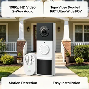 Tapo 2K Wireless Smart Video Doorbell 160° Ultra Wide View Person Detection 2 Way Audio Ring Call Motion Only Alert Local Cloud Storage for Patio Lawn Garden D210