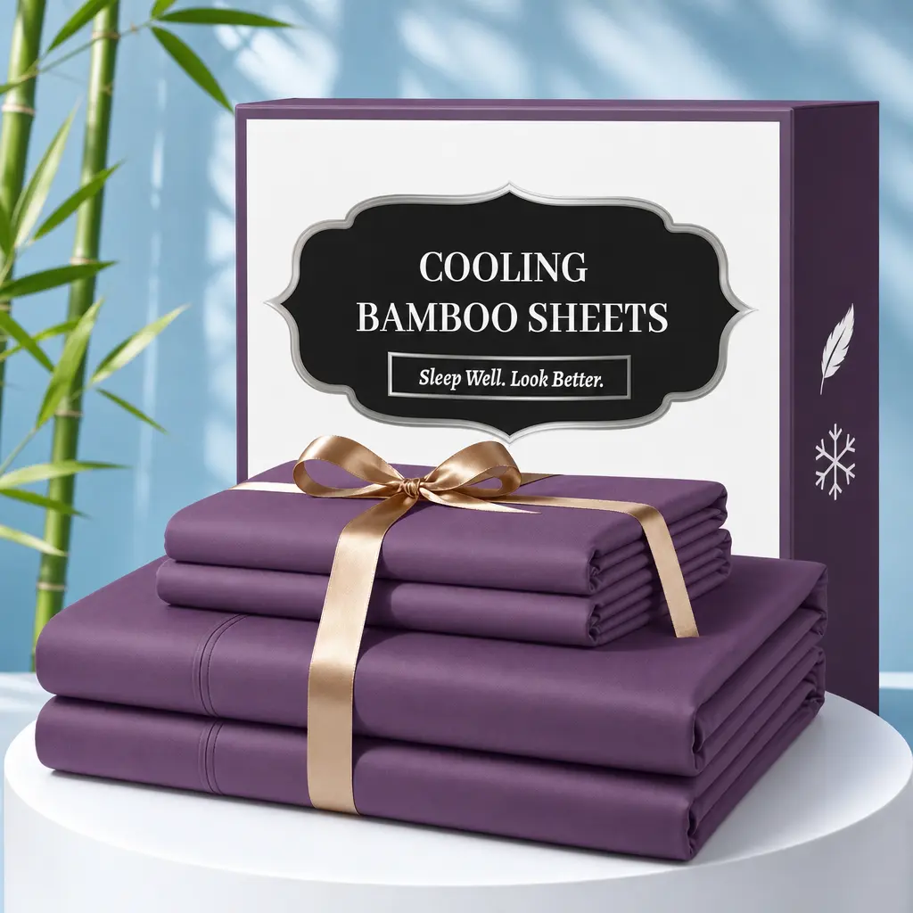 MUXHOMO Extra Deep Pocket Bamboo Sheets - 6 Pcs Breathable & Cooling Bed Sheet Set, Hotel Luxury Fitted Soft Wrinkle-Free For Mattresses, Room Decor, Twin/Full/Queen/King Size Pillowcase Sets,back to school,back to school shopping,home decor
