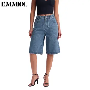 EMMIOL Women's Jorts Mid-Low Waisted Baggy Bermuda Jeans Jorts Summer Casual Denim Loose-Fitting with Basic 5 Pockets -  Blue Street Womenswear Summer Vibes