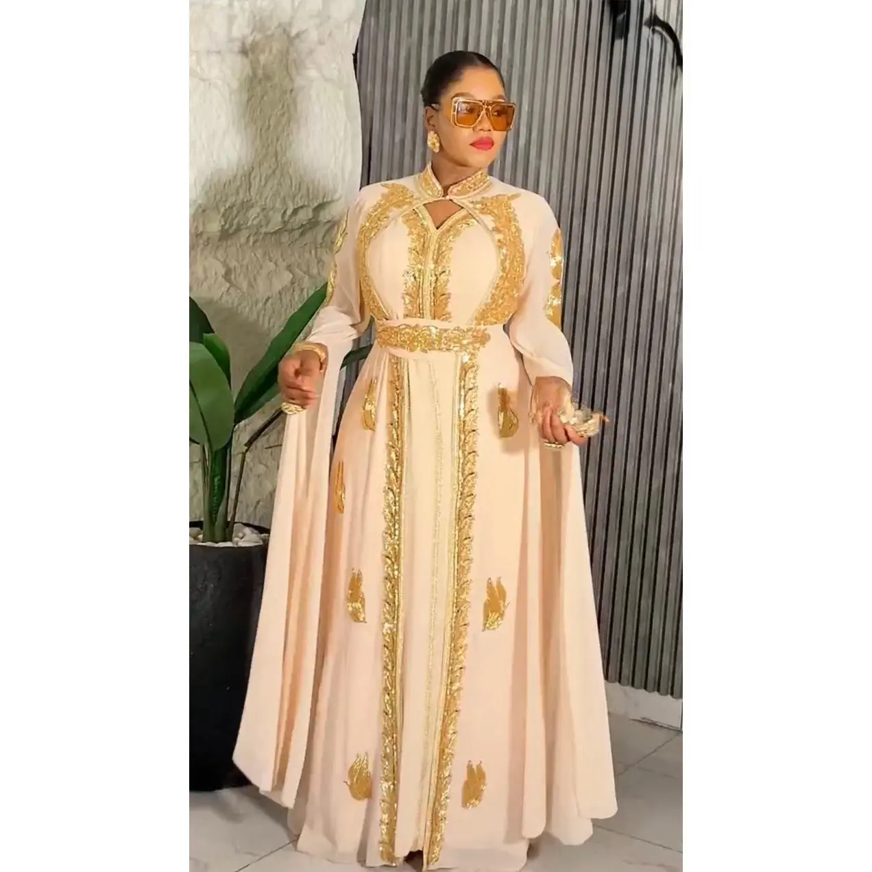 Gold Bead-Embellished Kaftan with Draped Sleeves, Wedding Guest Dress Plus  Size Mother of The Bride Gown Engagement Anniversary Cocktail Party Evening  Wear Size 14-18 Womenswear Formal - TikTok Shop