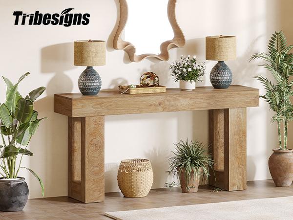 Tribesigns 63-Inch Long Console Table, Wooden Rectangular Sofa Table Behind The Couch, Farmhouse Entryway Table for Entrance, Hallway, Living Room (Natural) Modern Tribesigns 63-Inch Long Console Table, Wooden Rectangular Sofa Table Behind The Couch, Farmhouse Entryway Table for Entrance, Hallway, Living Room (Natural) Modern
