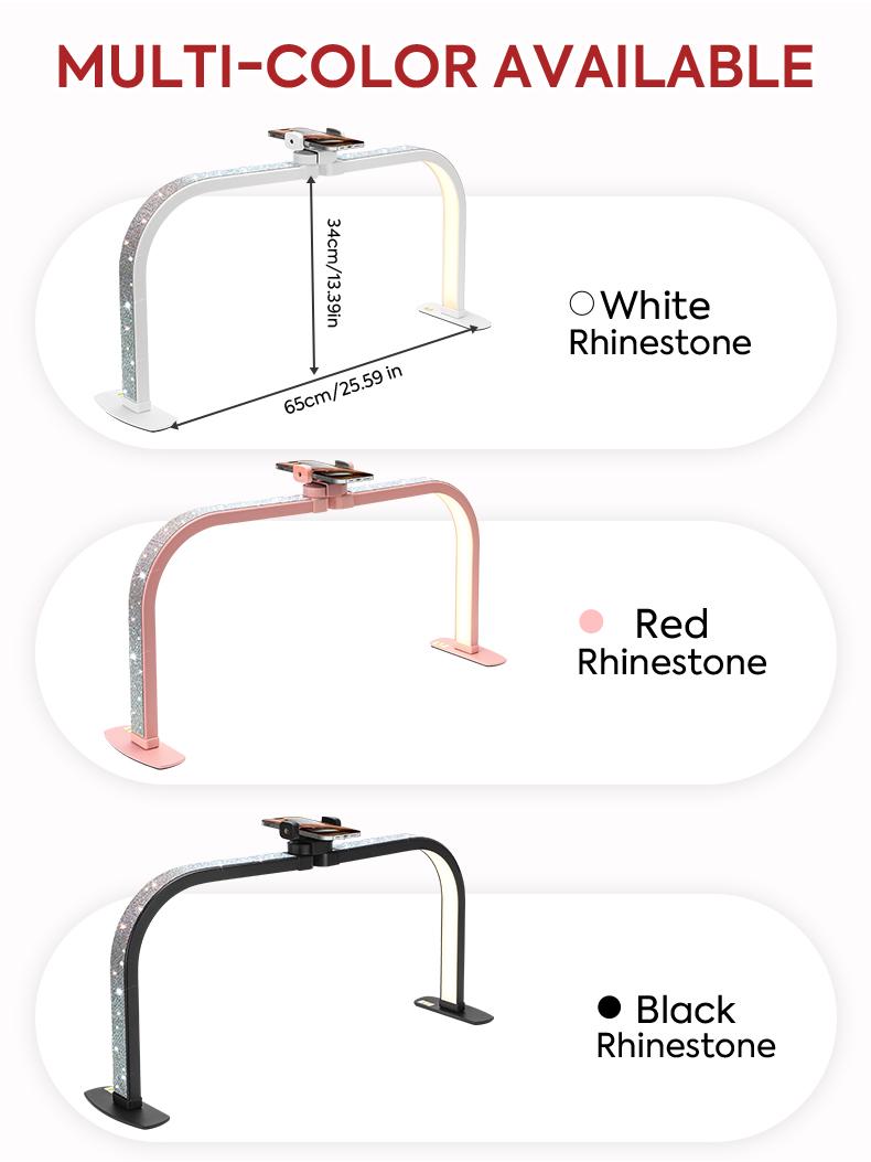 Professional Half Moon Nail Lamp, Foldable 25.6" U-Shaped LED Nail Desk Light With Phone Holder, Dimmable, Adjustable Color Temperature 3000K–6500K