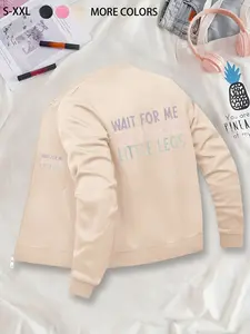 Casual Fun Text-Printed Baseball Jacket, Outerwear for Daily Streetwear & Campus Commutes, Zip-Front Nurse Jacket, 4-Way Stretch Fabric, Comfortable & Fashionable Workwear, Apparel for Medical Professionals, Durable Nursing Jacket