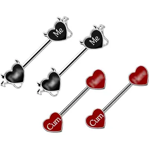 14G 16G Bat Devil Heart Nipple Rings Stainless Steel Heart Nipple Barbell Rings Tongue Rings Body Piercing for Women Men