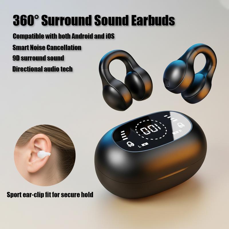 Avamoon X51 Clip-On Wireless Headphones, Upgraded Panoramic Sound Headset, LED Digital Display, Comfortable Wearing & IPX5 Waterproof Sports Earbuds for Work and Fitness