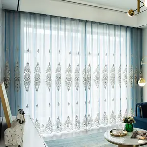 European Luxury Embroidered Window Curtain, Room Decor Curtain, Home Decoration Curtain, High-End Light Luxurious Drapes for Bedroom Balcony Living Room, Ready-To-Use Finish